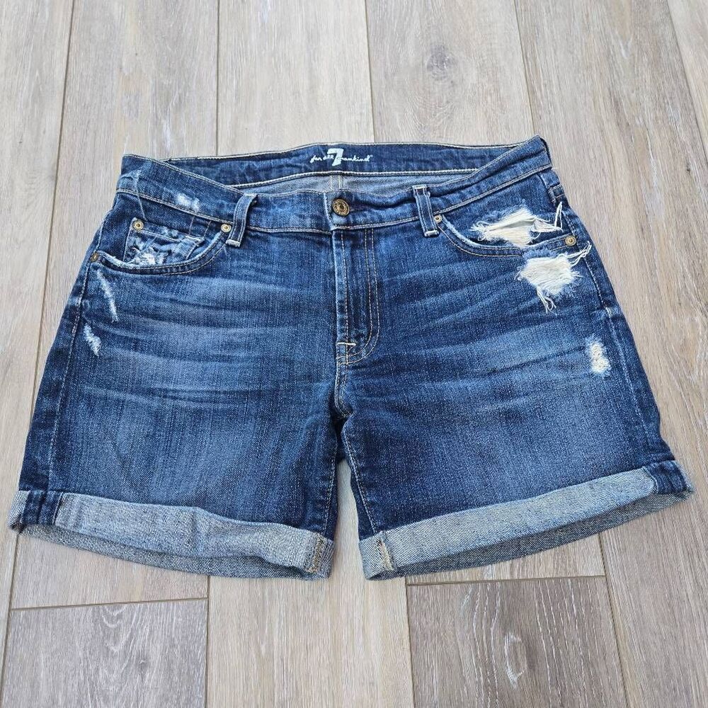 Distressed Dark Blue Denim Womens Shorts